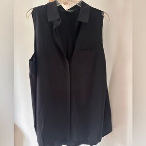 Athleta Black Sleeveless Button-Down Top with Collar